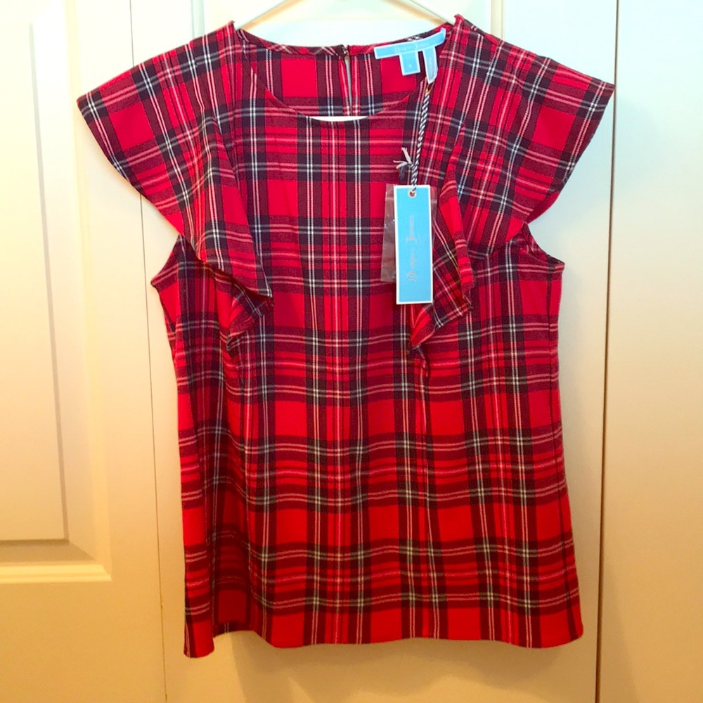 Draper James Plaid Top with Flutter sleeves. SZ 6